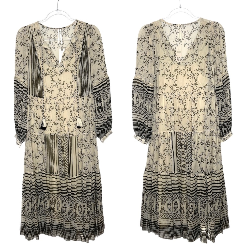 Anthropologie | NWT Talulah Tiered Boho Midi Dress Cream Black S